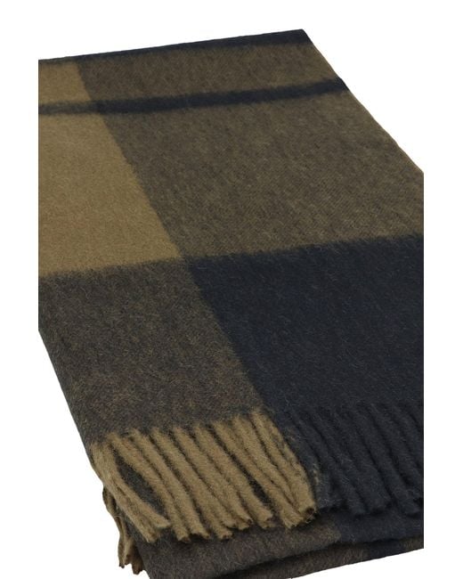 Barbour Green Maxine Wool Scarf Tartan Motif