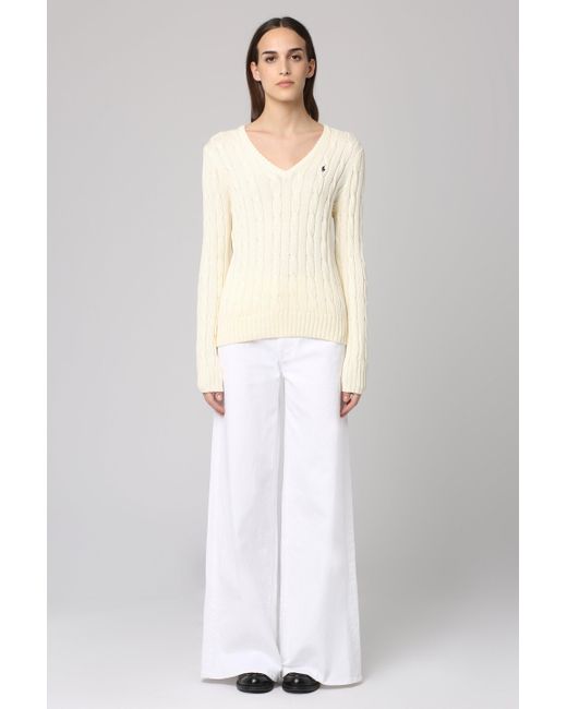 Pullover in maglia a trecce di Polo Ralph Lauren in White