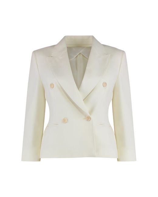Max Mara White Crop Blazer In Wool Fabric