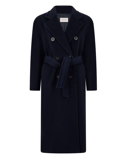 Max Mara Blue Classic Coat With Collar And Belt