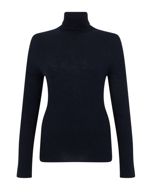 Fabiana Filippi Blue High-Collar Long-Sleeve Fitted Sweater