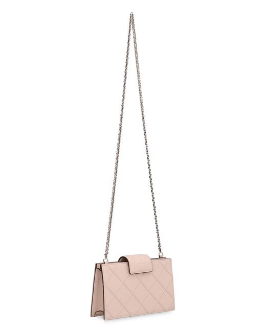 Tory Burch Natural Fleming Mini Leather Wallet On Chain
