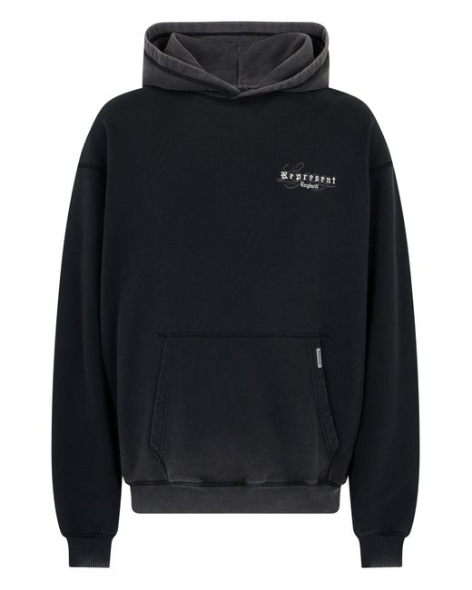 Represent Black Hooded Sweatshirt With Embroidered Logo for men