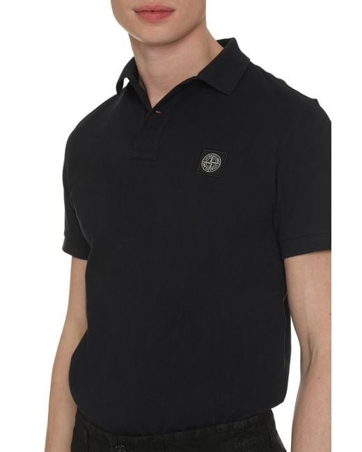 Stone Island Black Short Sleeve Cotton Polo Shirt for men