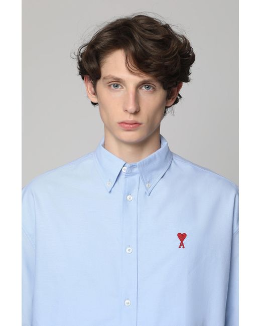 AMI Blue Short Sleeve Cotton Shirt for men