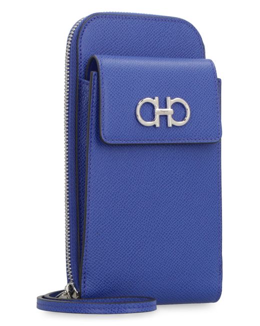 Ferragamo Blue Gancini Leather Mobile Phone Case