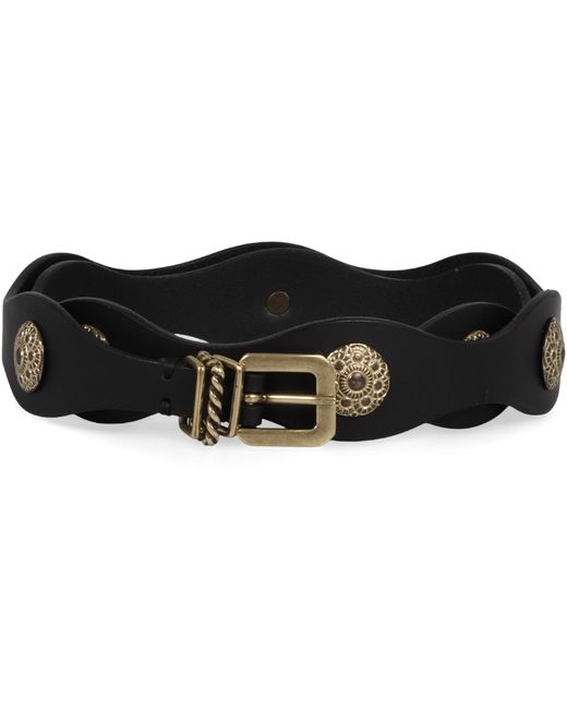 Etro Black Leather Belt With Studs