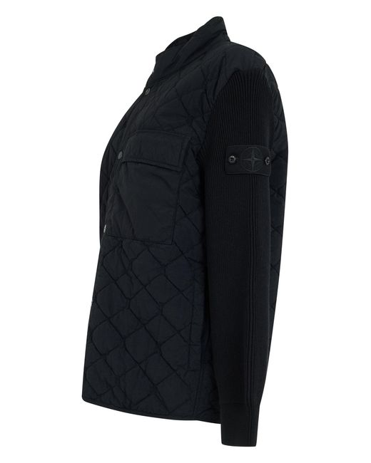 Stone Island Blue Quilted Jacket With High Collar for men