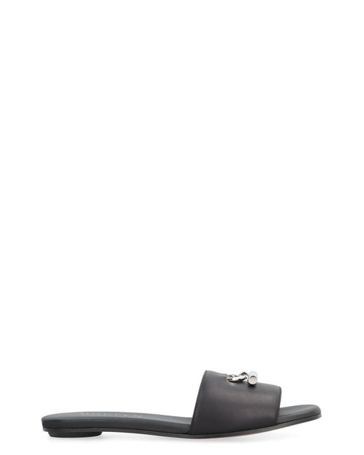 McQueen Black Leather Slides With Logo