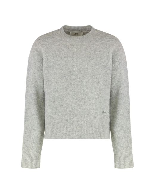 AMI Gray Sweater With Round Neck for men