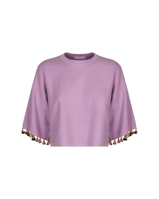 Rabanne Purple Cotton Blend Crew-Neck Sweater