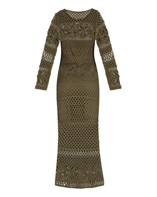 Pinko Green Openwork-Knit Long Dress