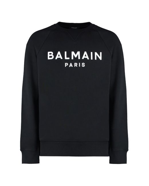 Balmain Black Cotton Crew-Neck Sweatshirt With Logo for men