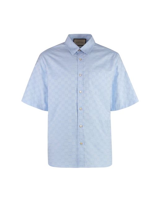 Gucci Blue Oxford Shirt In Cotton for men