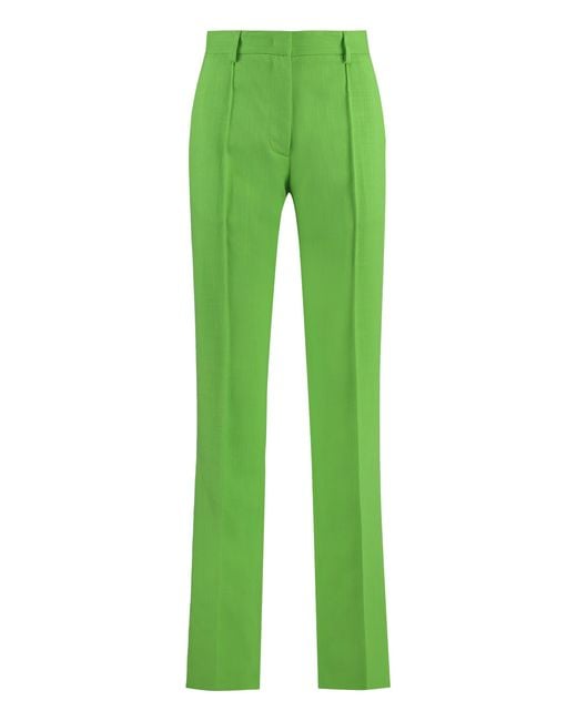 MSGM Green Flared Viscose Trousers