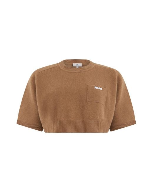 Elisabetta Franchi Brown Cropped Sweater