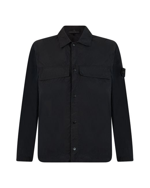 Stone Island Black Overshirt With Buttons for men