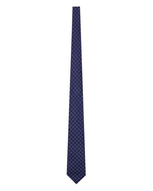 Gucci Blue Logo-jacquard Silk Tie for men
