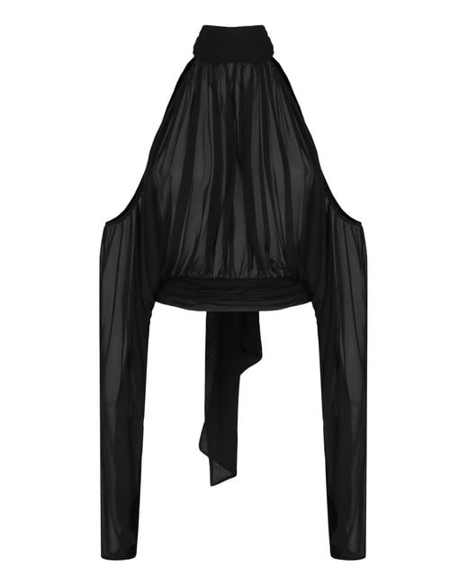 GIUSEPPE DI MORABITO Black Ruched Silk Top