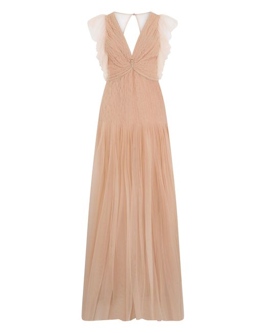 Elisabetta Franchi Natural Long Dress With V-Neck