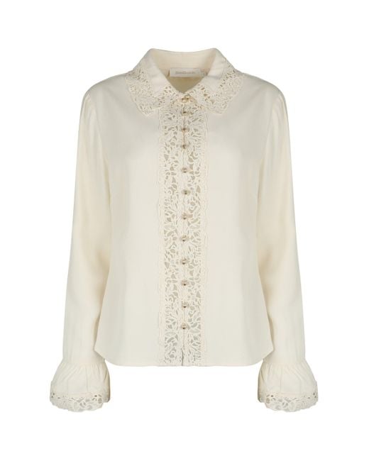 Zimmermann White Silk Blouse With Lace Edges