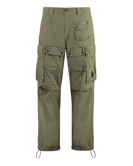 C P Company Green Multi-Pocket Cotton Trousers for men
