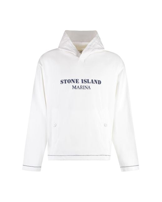 Stone Island White Cotton Hoodie for men