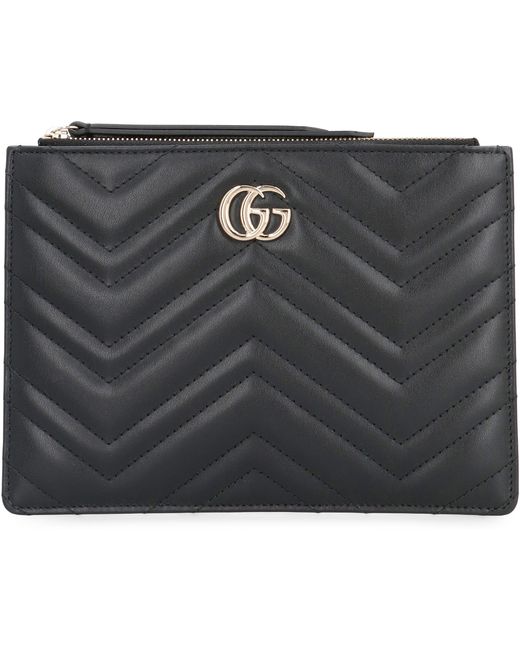 Gucci Gray Gg Marmont Leather Flat Pouch