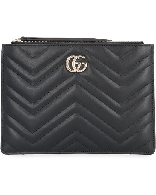 Busta piatta GG Marmont in pelle di Gucci in Gray