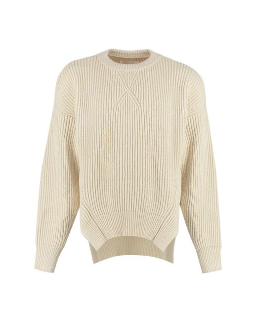 Jil Sander White Ribbed Sweater With Side Slits for men