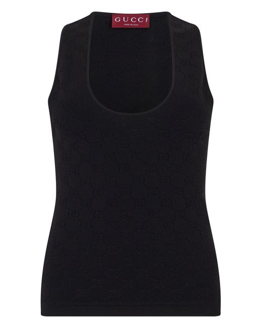 Gucci Black Jacquard Scoop Neck Top