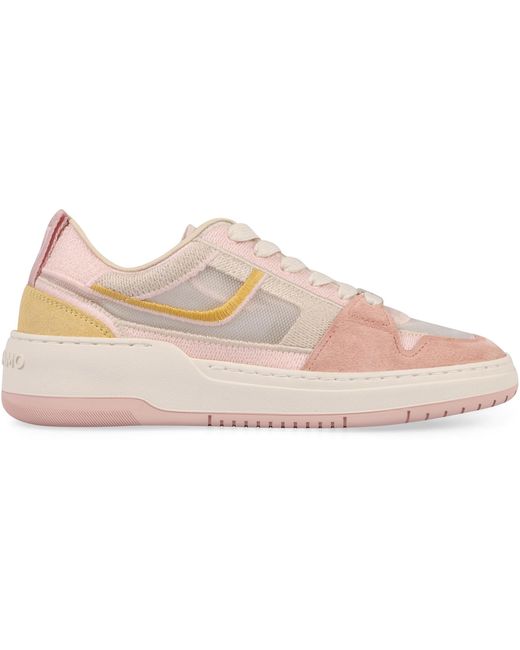 Ferragamo Pink Suede And Fabric Low-top Sneakers