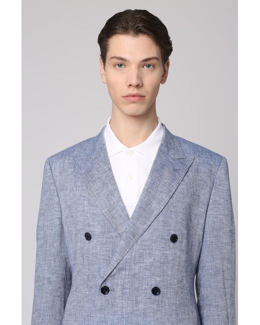 Dolce & Gabbana Blue Stylish Double-Breasted Linen Jacket For for men