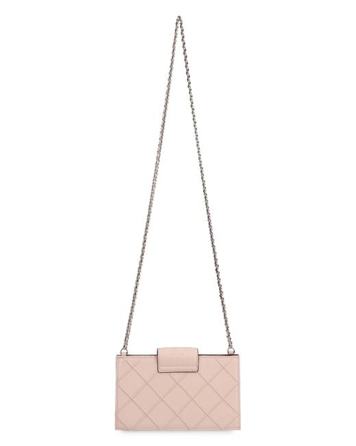 Tory Burch Natural Fleming Mini Leather Wallet On Chain