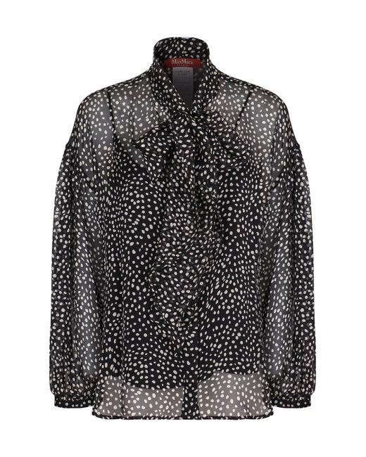 Max Mara Black Silk Blouse With Polka Dots