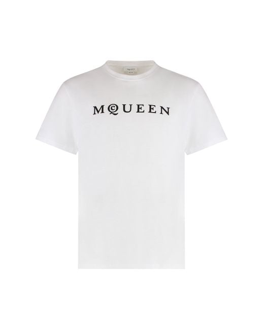 McQueen White Cotton Crew-Neck T-Shirt for men