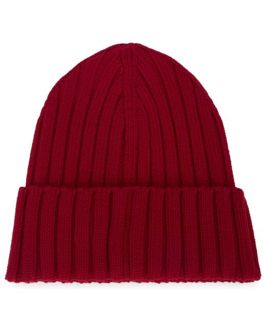 Moncler Red Ribbed Wool Hat
