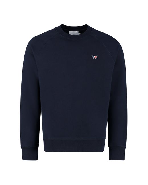 Maison Kitsuné Cotton Crew-neck Sweatshirt With Logo in Blue for Men | Lyst