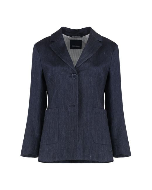 Max Mara Blue Derna Linen Blazer
