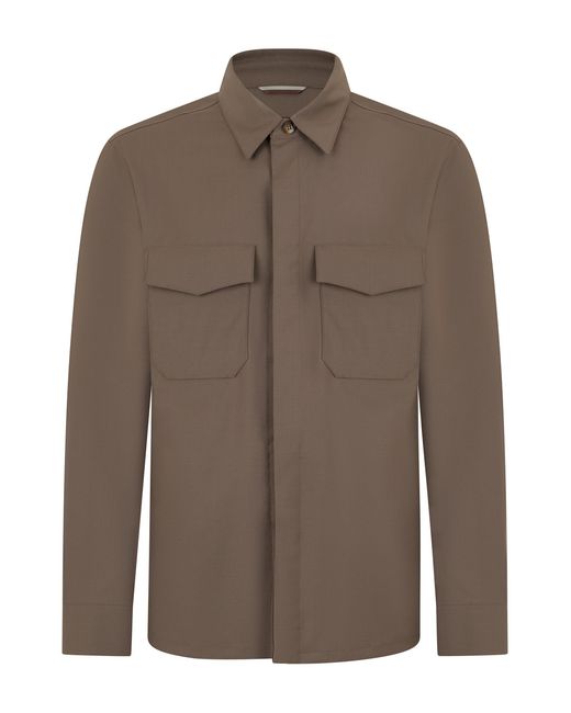 Canali Brown Wool Shirt With Long Sleeves for men