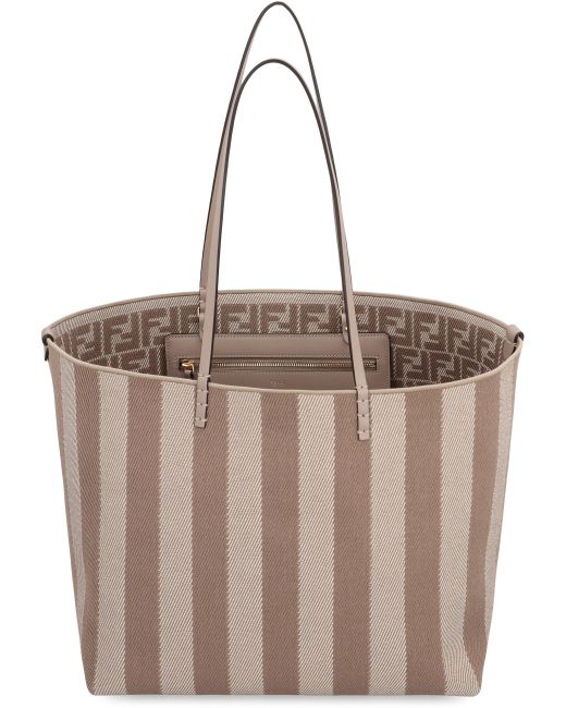 Fendi Brown Pequin Striped And Ff Fabric Roll Large Reversible Shopper