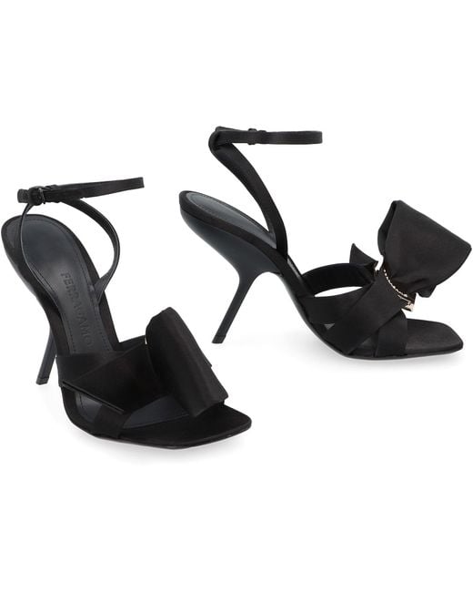 Ferragamo Black Helena Bow Satin Stiletto Sandals