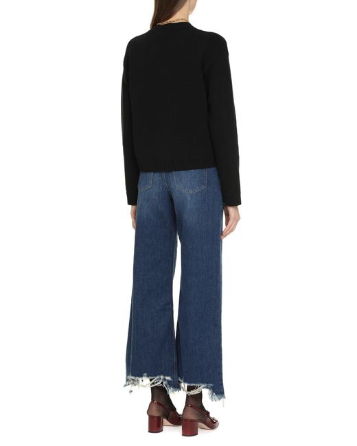 Chloé Blue Cropped Distressed High-Rise Wide-Leg Jeans