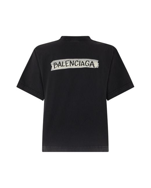 Balenciaga Black Cotton T-Shirt With Print