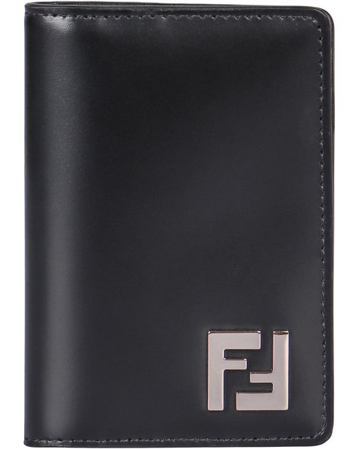 Fendi Black Squared Ff Leather Card Holder for men