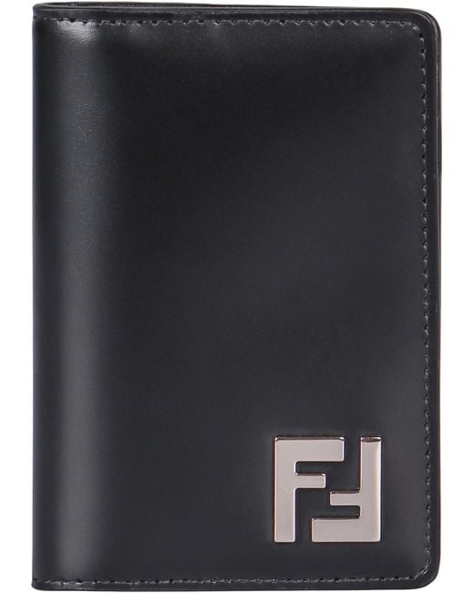 Fendi Black Squared Ff Leather Card Holder for men