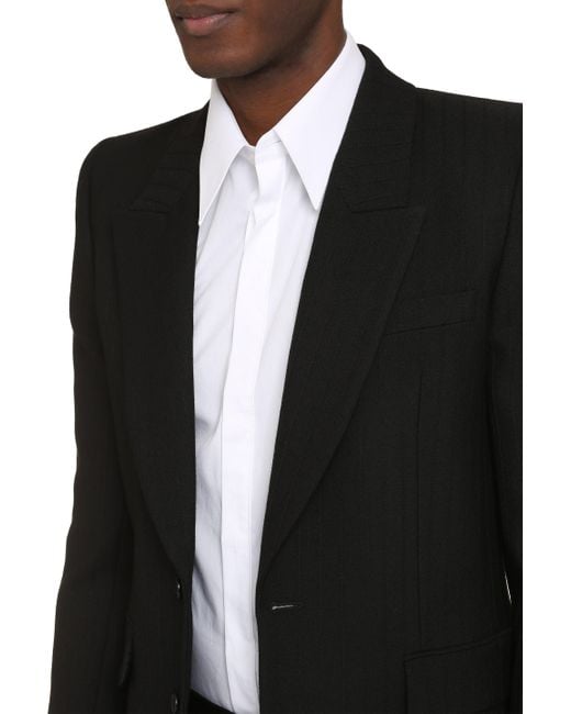 Saint Laurent Black Single Breasted Striped Tailored Blazer for men