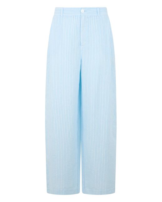 120% Lino Blue Linen Striped Pants