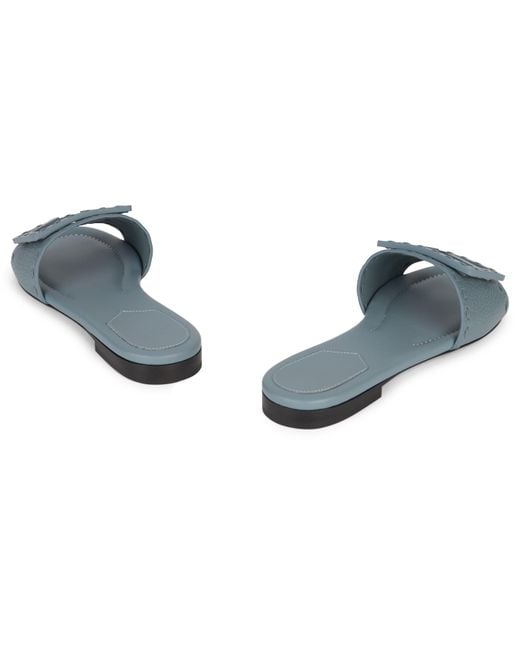 Fendi Blue Low Leather Sandals