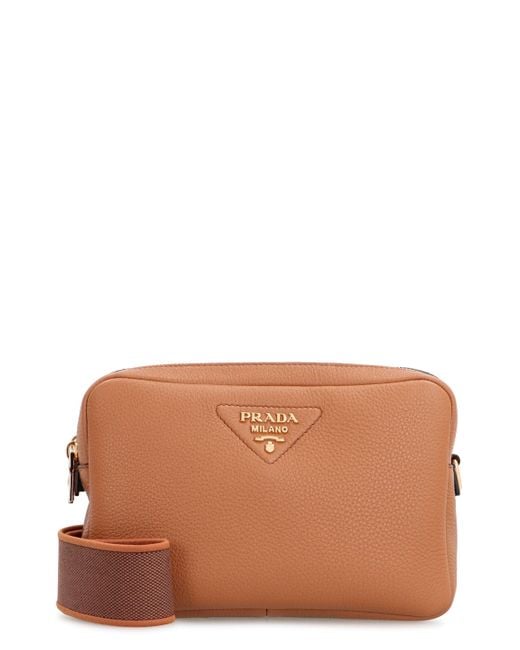 Borsa a tracolla small in pelle di Prada in Brown
